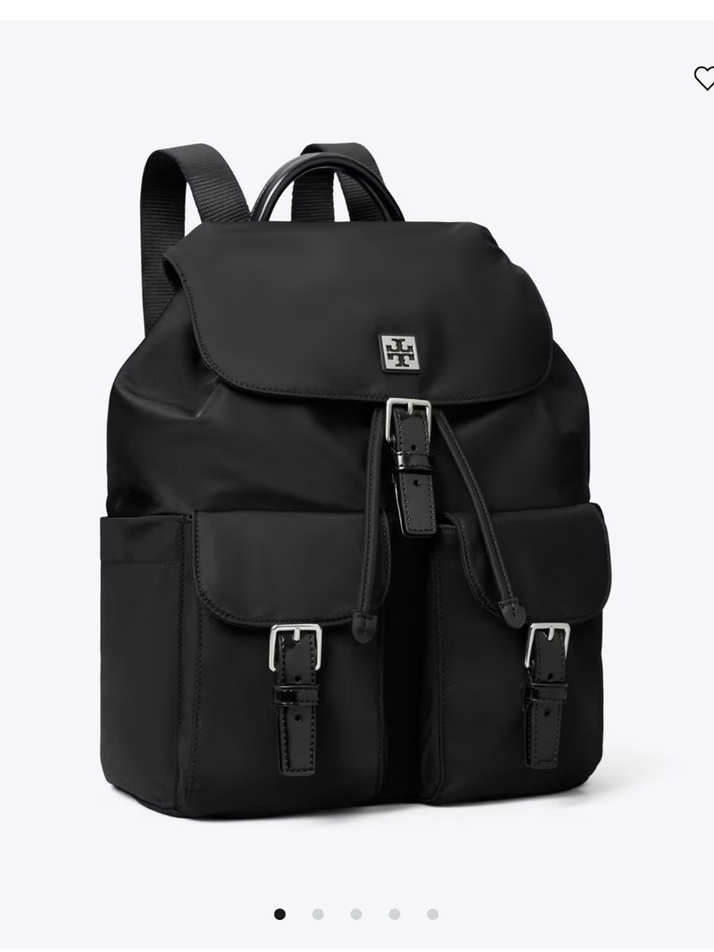 Tory Burch Black Nylon Buckle-Front Backpack with Logo